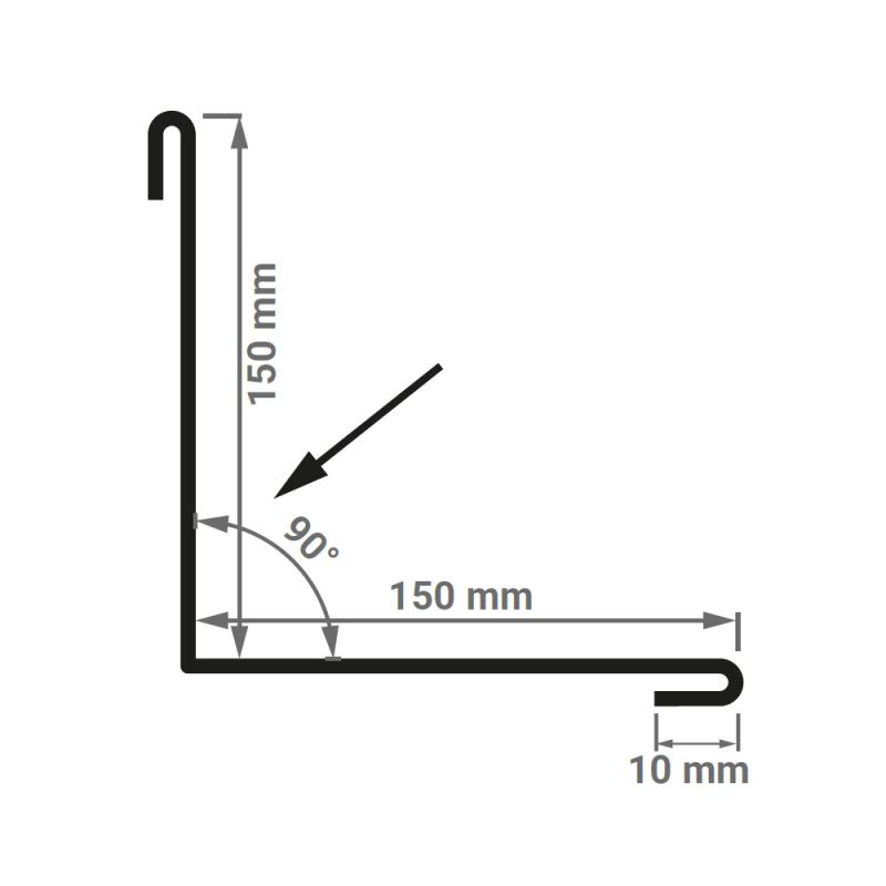 Querschnitt einer Innenecke. Schenkellänge 150 x 150 mm - Länge 2000 mm